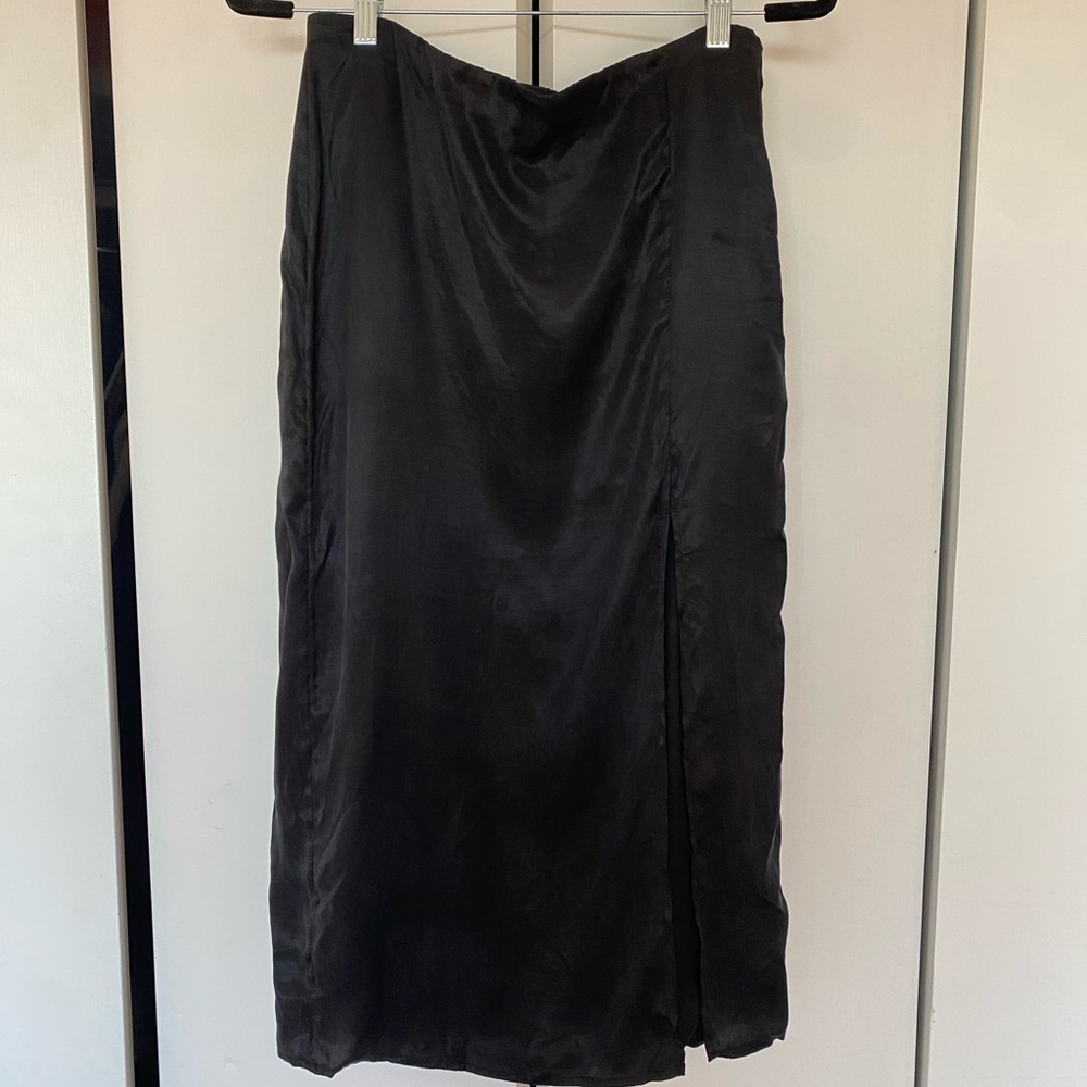 H&M Black Shimmery Midi Skirt with Split Hem
